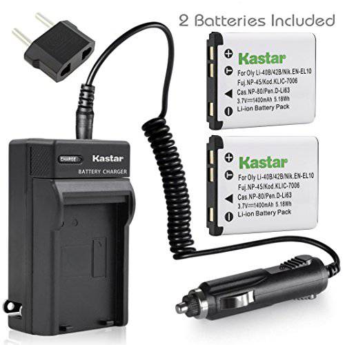Kastar 배터리 (2-Pack) and 충전 Kit for Nikon EN-EL10 MH-63 Work with Nikon Coolpix S60, S80, S200, S210, S220, S230, S500, S510, S520, S570, S600, S700, S3000, S4000, S5100 카메라