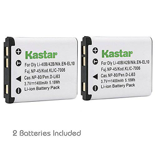 Kastar 2 Pack 배터리 호환가능한 with 올림푸스 Li-42B Li-40B Li42B Li40B FE-230 and Nikon EN-EL10 Pentax D-Li63 후지 NP-45 NP-45A Kodak KLIC-7006