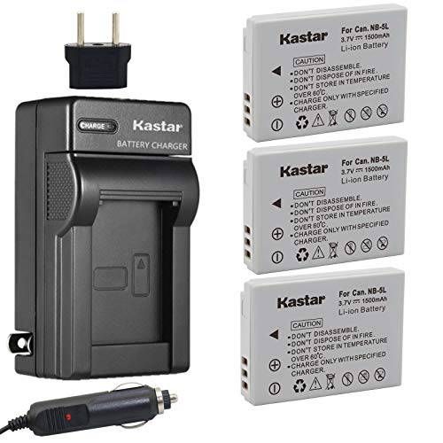 Kastar NB-5L 배터리 (3-Pack) and 충전 for 캐논 PowerShot S100, S110, SD700, SD790, SD800, SD850, SD870 is, SD880, SD890, SD900, SD950, SD970 is, SD990 is, SX200 is, SX210 is, SX220 is, SX230 HS