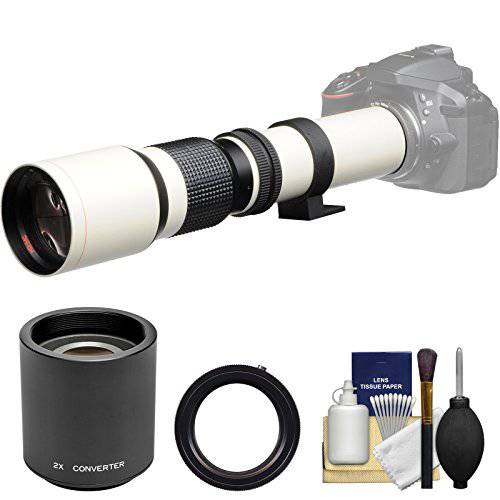 Vivitar 500mm f/ 8.0 망원 렌즈 (T Mount) (White) with 2x Teleconverter (=1000mm)+  키트 for 캐논 EOS 6D, 70D, 7D, 5DS, 5D Mark II III, Rebel T5, T5i, T6i, T6s, SL1 카메라