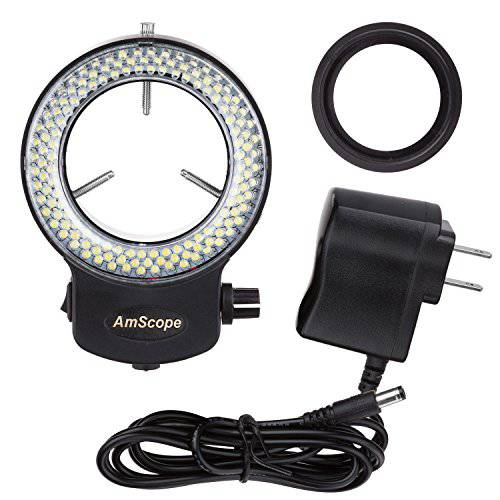 AmScope LED-144B-ZK 블랙 144 PCS 조절가능 LED 링 라이트 for 스테레오 현미경&  카메라, with 파워 어댑터