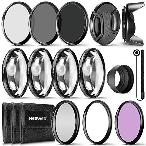 Neewer 49MM 렌즈 필터 and 악세사리 Kit, Includes: UV CPL FLD 필터s, Macro Close Up 필터 Set(+ 1+ 2+ 4+ 10), ND2 ND4 ND8 Filters, Pouch 캡 Hood, 호환 for 소니 Alpha A3000, NEX Series DSLR 카메라