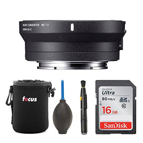Sigma MC-11 렌즈 마운트 컨버터 (Canon EF to 소니 E-Mount) with 16GB SD 카드 and 악세사리 번들,묶음