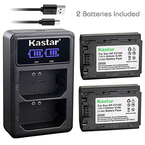 Kastar 배터리 (X2)&  LCD 이중 USB 충전 for 소니 NP-FZ100 BC-QZ1 and 소니 Alpha 9, Alpha A9, Alpha 9R, Alpha A9, Alpha A9R, Alpha a9S, Alpha A7R III, Alpha A7R3, Alpha ILCE-7RM3, Alpha a6600