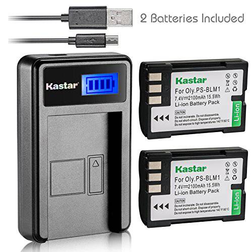 Kastar 배터리 (X2)&  LCD 슬림 USB 충전 for 올림푸스 BLM-1, BLM-01, PS-BLM1 and 올림푸스 C-5060, C-7070, C-8080, E-1, E-3, E-30, E-520, EVOLT E-300, E-330, E-500, E-510 카메라
