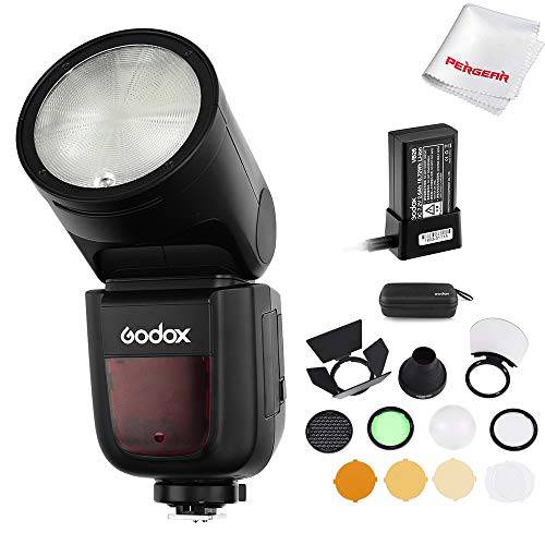 Godox V1-N Flash with Godox AK-R1 악세사리 kit for Nikon, 76Ws 2.4G TTL 라운드 샤워헤드 Flash Speedlight, 1/ 8000 HSS, 1.5 sec. Recycle Time, 2600mAh Lithimu Battery, 10 레벨 LED 모형,조형 램프,등,수면등,취침등