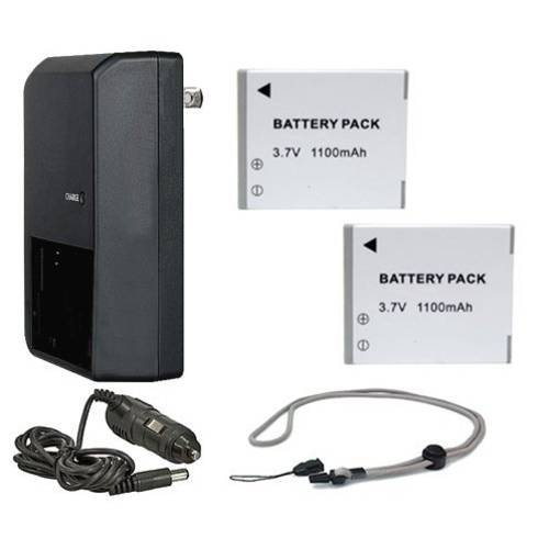 캐논 PowerShot SD1300 IS 고 용량 Batteries (2 단위)+ AC/ DC 여행용 충전기+ Krusell Multidapt 넥 스트랩 (Black Finish)