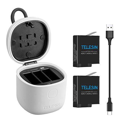 TELESIN 2-Pack 교체용 Batteries and Allin 박스 충전 with 고속 USB 3.0 SD 카드 리더,리더기 Function, 방수 스토리지 운반용 케이스 for 고프로 히어로 8 히어로 7 블랙 히어로 (2018) 히어로 6 히어로 5 블랙