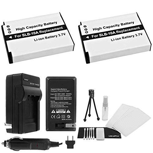 SLB-10A 배터리 2-Pack 번들,묶음 with 래피드 여행용 충전 and UltraPro 악세사리 Kit for 삼성 카메라 모델
