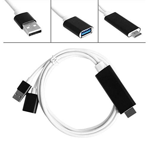 UKCOCO 1M 3 인 1 USB Female to HDMI Male 충전 케이블 분배 어댑터 컨버터 with USB 파워 for 윈도우, TV iPhone and 안드로이드 Data 전송 (Black) (Black)