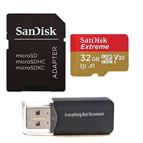 SanDisk 32GB 미니 SDHC 메모리 카드 Extreme Works with 고프로 히어로 7 Black, Silver, Hero7 화이트 UHS-1 U3 번들,묶음 with (1) Everything But Stromboli 미니 카드 리더,리더기