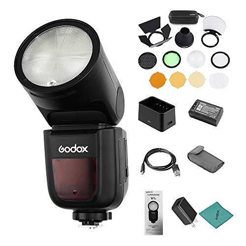 Godox V1F 카메라 Flash Speedlite 스피드라이트 라운드 샤워헤드 무선 2.4G Fresnel Zoom 호환가능한 with 후지필름 X-T20 X-T2 X-T1 GFX50S GFX50R 카메라 for 사진촬영용+  Godox AK-R1 포켓,미니,휴대용 Flash 라이트 액세스