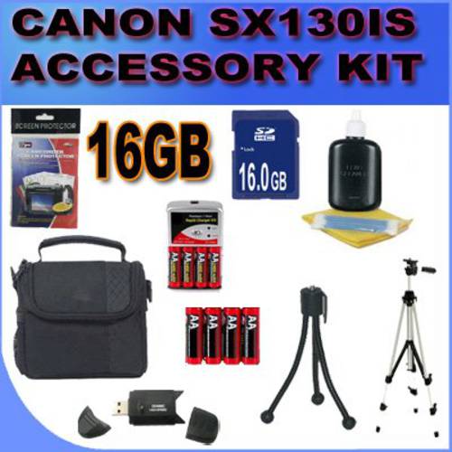 BigVALUEInc 악세사리 절약형 번들,묶음 Kit for 캐논 Powershot SX130IS SX130 디지털 카메라 16GB SDHC 카드, 카드 Reader, Batteries,  삼각대+  더