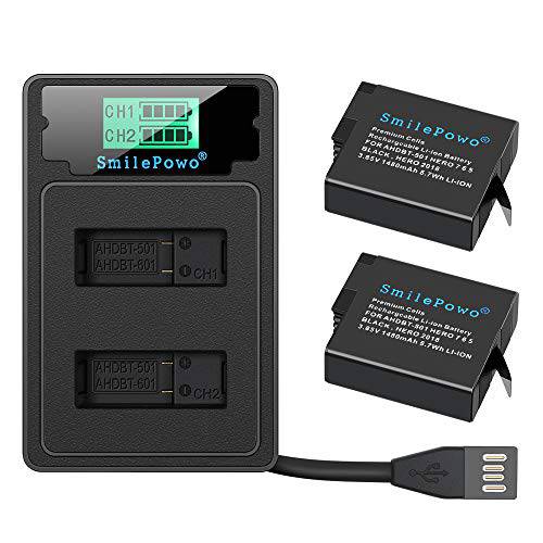 SmilePowo 2PCS 이중 Battery, LCD 디스플레이 USB 충전 for 고프로 히어로 8 Black，히어로 7 Black, 히어로 6 Black, 히어로 5 Black, 히어로 2018, AHDBT-501, 고프로 Accessories，GOPRO Batteries