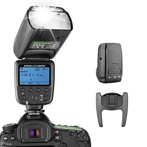 Neewer 무선 Flash Speedlite for 캐논 Nikon 소니 파나소닉 올림푸스 후지필름 and Other DSLR 카메라 with 스탠다드 핫슈, with LCD Display, 2.4G 무선 시스템 and 15 Channel 송신기 (NW580)