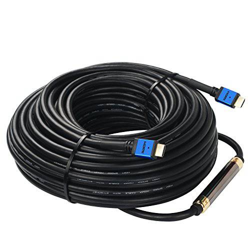 HDMI 케이블 75 Feet with Signal Booster, SHD 75’ HDMI 케이블 2.0V 지지,보호 4K 3D 1080P for in-Wall Installation CL3 Rated 블랙 케이블 and 블루 메탈 쉘