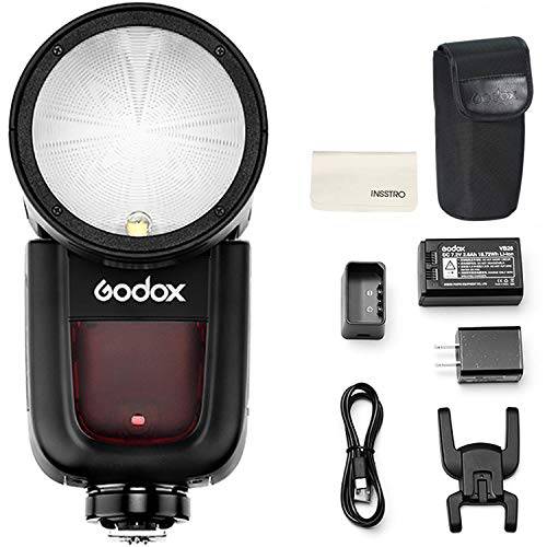 Godox V1-O 라운드 샤워헤드 카메라 Flash Speedlite, 2.4G X 무선 HSS 76Ws 스피드라이트 Flash with Li-on 배터리 전원 for 파나소닉 올림푸스 DSLR 카메라