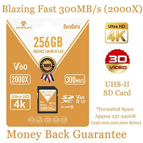 UHS-II SD 카드 256GB SDXC - Amplim 고 성능 300MB S 2000X UHS2 Extreme 스피드 256 GB 256G XC 메모리 Card. V60 4K 8K UHSII TF 플래시 후지필름 니콘 올림푸스 파나소닉 소니 비디오 카메라 for