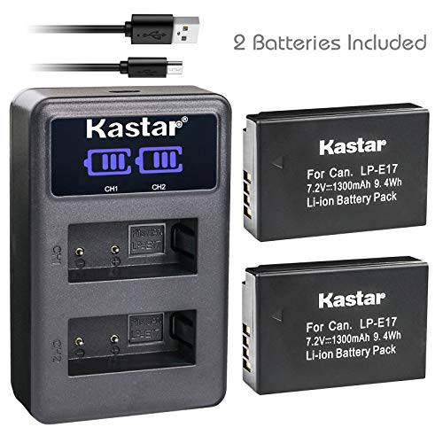 Kastar 2-Pack 배터리 and LCD 이중 USB 충전 교체용 for LP-E17 LPE17 LC-E17 and Rebel SL2 T6i T6s T7i, EOS M3 M5 M6, EOS 77D 750D 760D, EOS 800D 8000D, KISS X8i X9i, EOS RP 미러리스 카메라