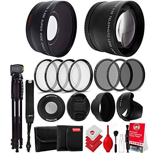 Opteka 52mm 0.43X HD 와이드 앵글 렌즈 with Macro for Nikon DSLR 카메라 번들,묶음 with Opteka 52mm 2.2X HD 망원 렌즈 and Multi-Piece 프로페셔널 악세사리 (10 Items)