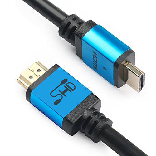 SHD HDMI 케이블 40Feet 고속 HDMI 케이블 2.0V UHD 18Gbps 지원 4K 3D 1080P 랜포트 오디오 리턴 CL3 Rated 금도금 커넥터 블랙 케이블 and 블루 메탈 쉘