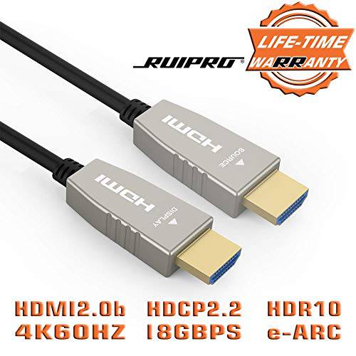 HDMI 파이버 케이블 RUIPRO 4K60HZ HDR 6 Feet 라이트 스피드 HDMI2.0b 케이블 지원 18.2 Gbps Arc HDR10 HDCP2.2 4:4:4 울트라 슬림 and 플렉시블 HDMI Optic 케이블 Optic Technology 2m with