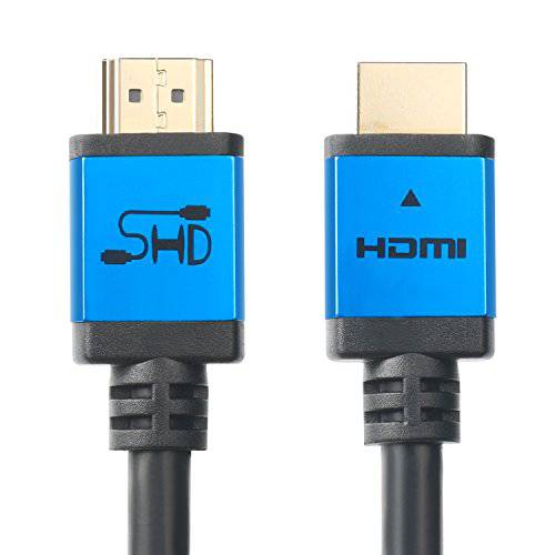 SHD HDMI 케이블 50Feet 고속 HDMI 케이블 2.0V UHD 18Gbps 지원 4K 3D 1080P 랜포트 오디오 리턴 CL3 Rated 금도금 커넥터 블랙 케이블 and 블루 메탈 쉘