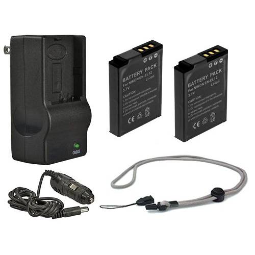 Nikon Coolpix S9300 고 용량 Batteries (2 단위)+ AC/ DC 여행용 충전기+ Krusell Multidapt 넥 스트랩 (Black Finish)