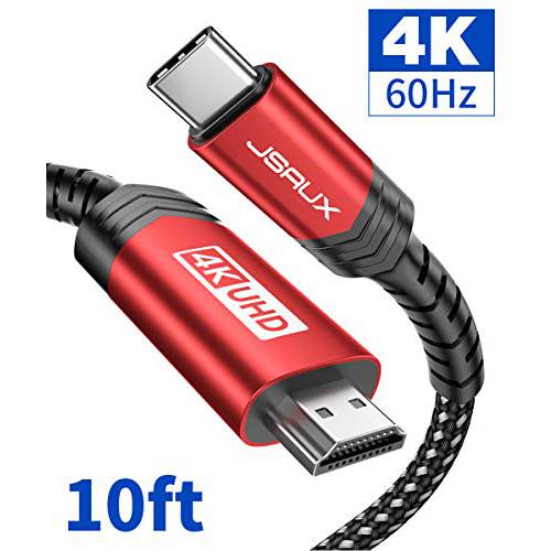 USB C to HDMI 2.0 케이블 10ft JSAUX 4K@60Hz Type C to HDMI 케이블선더볼트 3 호환가능한 맥북 프로 2018 2017 에어 아이패드 프로 삼성 갤럭시 S20 Note 10 S10 Plus Dell XPS 13 서피스 북 레드 for
