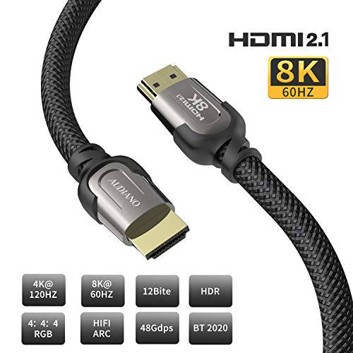 8K HDMI 케이블 AUDIANO 8K HDMI 케이블 100% 리얼 8K 고속 48Gbps 8K@60Hz 7680P 돌비 비전 HDCP 2.2 4:4:4 HDR eARC 호환가능한 애플 TV 삼성 QLED TV 10ft with