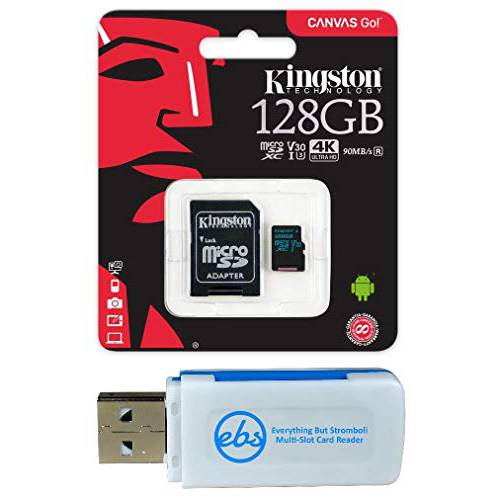 Kingston 128GB SDXC 미니 Canvas 고 메모리 카드 and 어댑터 Works with 고프로 히어로 7 Black, Silver, Hero7 White 카메라 (SDCG2/ 128GB) 번들,묶음 with 1 Everything But Stromboli TF and SD 카드 리더,리더기