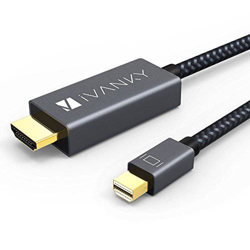 미니 Displayport(Thunderbolt) to HDMI 케이블 2 Pack, iVanky 6.6ft Nylon Braided [Aluminum Shell] for MacBook Air/ Pro, 서피스 Pro/ Dock, Monitor, Projector,  더 - 우주 Grey