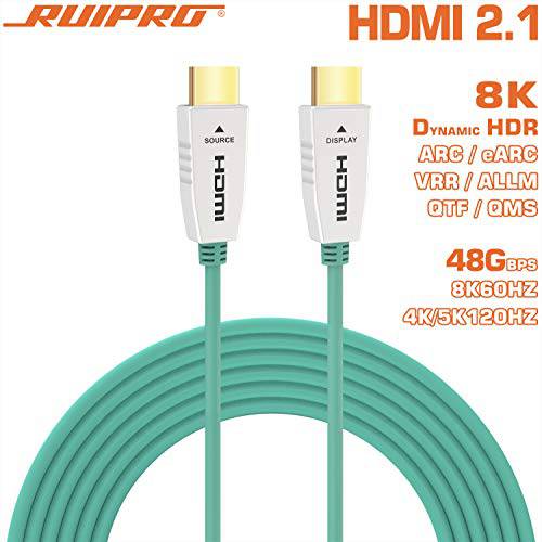 RUIPRO 8K HDMI 파이버 Optic 케이블 12m HDMI 2.1 48Gbps 8K@60Hz 4K@120Hz 다이나믹 HDR/ eARC/ HDCP 2.2/ 3D/ Dolby 비전 슬림 플렉시블 HDTV/ 프로젝터/ 홈 극장/ TV 박스/ 게이밍 박스 (40ft)