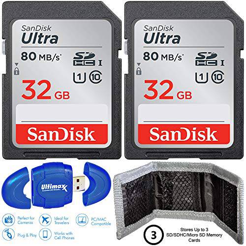이중 SanDisk Extreme 프로 32GB SDHC UHS-I 기억 카드s(2 카드s) 번들,묶음 with 고속 기억 카드 리더, 리더기&  기억 카드 월렛