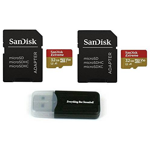 32GB SanDisk Extreme (Two Pack) 4K 미니 메모리 카드 (SDSQXAF-032G-GN6MA) UHD 영상 스피드 30 UHS-1 V30 32G 마이크로SD HC 번들,묶음 with Everything But Stromboli 카드 리더,리더기