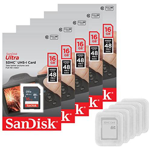 5 Pack - SanDisk 울트라 16GB SD SDHC 플래시 메모리 카드 UHS-I Class 10 Read 스피드 up to 48MB S 320X SDSDUNB-016G-GN3IN Wholesale Lot 5 케이스