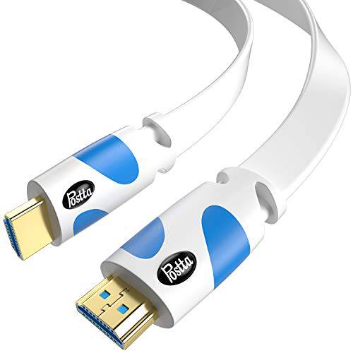 Flat HDMI 케이블 30 Feet Postta 4K HDMI2.0 케이블 지원 4K(2160P), 3D, 1080P, Ethernet, 오디오 Return(White-Pale Blue)