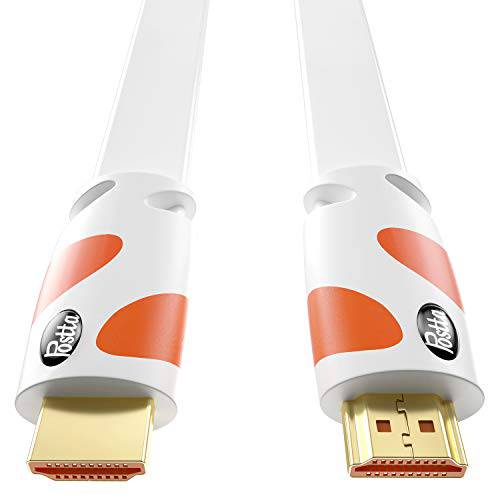 Flat HDMI 케이블 40 Feet Postta 4K HDMI2.0 케이블 지원 4K(2160P), 3D, 1080P, Ethernet, 오디오 Return(White-Orange)