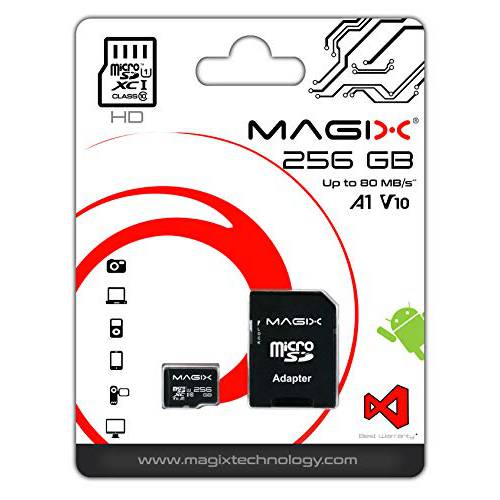 Magix 미니 SD 카드 HD Series Class10 V10+  SD Adapter, Read 스피드 Up to 80 MB/ s (256GB)