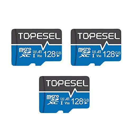 TOPESEL 128GB 미니 SD 카드 3 Pack 메모리 카드s A1 V30 U3 Class 10 미니 SDXC UHS-I TF 카드 for Cemera/ Drone/ Dash Cam(3 Pack U3 128GB)