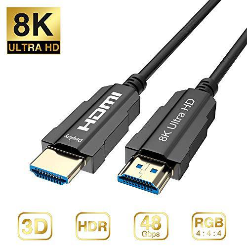 ConnBull HDMI 	파이버 Optic 케이블 50ft, 8K HDMI 옵티컬, Optical Montior 케이블 15m support 4K@120Hz, 48Gbps, 7680x4320 Resolution, HDR10, Dolby Vision, HDCP 2.2, ARC, 3D