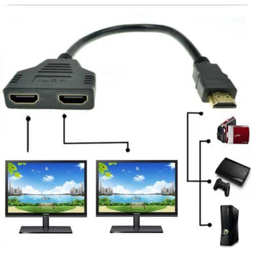 look see HDMI Male to 이중 HDMI Female 1 to 2 Way HDMI 분배 어댑터 케이블 for HDTV, 지원 Two TVs at The Same Time, Signal 원 in, Two Out(Black)