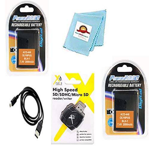 2X BLH1 배터리+  USB 케이블+  카드 리더, 리더기+  렌즈 Cloth for 올림푸스 E-M1 Mark II, 디지털 카메라