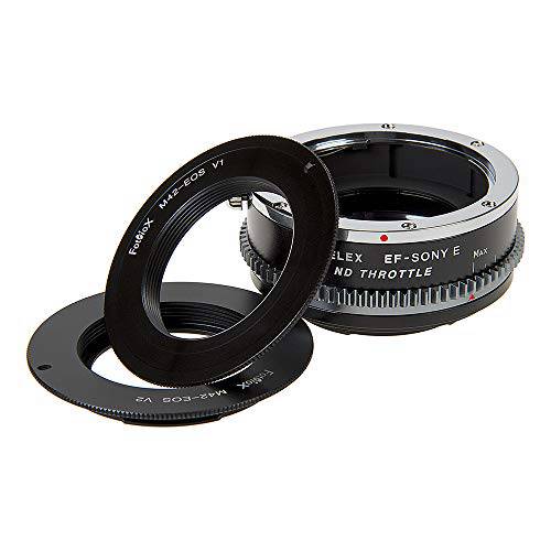 Vizelex Cine ND 조절판 렌즈 마운트 이중 어댑터 - M42 Type 1& 2 (42mm 스크류 마운트)&  캐논 EOS (EF, EF-S) 마운트 Lenses to 소니 E- 마운트 미러리스 카메라 w/ Built-in 가변 ND 필터 (1-8 Stops)