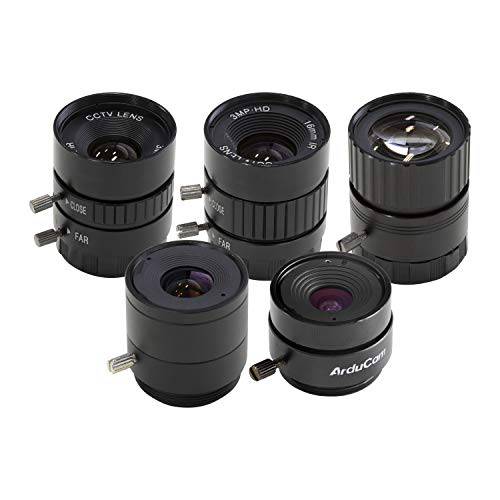 Arducam CS-Mount 렌즈 키트 라즈베리 파이 HQ 카메라 (타입 1/ 2.3), 6mm to 25mm Focal Lengths, 65 to 14 도, 망원, 와이드 앵글, 팩 of 5
