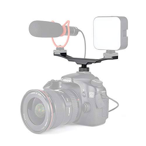 Easy Hood 이중 콜드 슈 마운트 연장 바 알루미늄 Alloy Flash 브라켓 with 1/ 4 스레드 Hole for Nikon 캐논 소니 DSLR Camera, LED 영상 Light, Microphone, Monitors, Speedlite, 삼각대