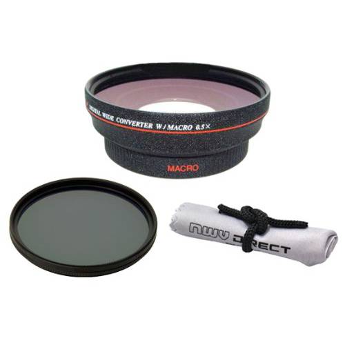 Nikon D850 HD (High Definition) 0.5X 와이드 앵글 렌즈 with 매크로+ 82mm 원형 편광판 필터+  NW 다이렉트 미니 	파이버 클리닝 천+ ( 반지 52, 55, 58, 62& 67)