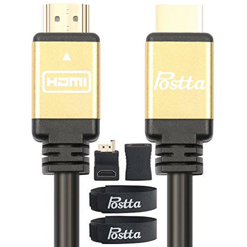 HDMI 케이블 30 Feet Postta 울트라 HDMI 2.0V 케이블 with 2 Piece 케이블 Ties+ 2 Piece HDMI 어댑터 지원 4K 2160P, 1080P, 3D, 오디오 리턴 and Ethernet-Gold