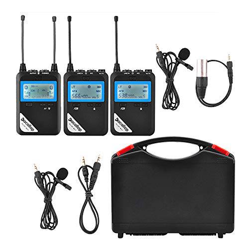 kacallap ALLAP-W1-2 Kit 전방향 UHF 무선 Lavalier 마이크,마이크로폰 시스템 with 1 Receiver, 2 Transmitter, A/ B Group Total 100 Channel for 캐논 Nikon 소니 Cameras, XLR Camcorder, 폰