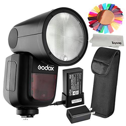 Godox V1S 76Ws 2.4G TTL On-카메라 라운드 카메라 Flash 스피드라이트 호환가능한 for 소니 Camera, 5600±200k, 480 Full 파워 Shots, 1.5 sec. Recycle Time, 충전식 7.2V 2600mAh Li-ion 배터리
